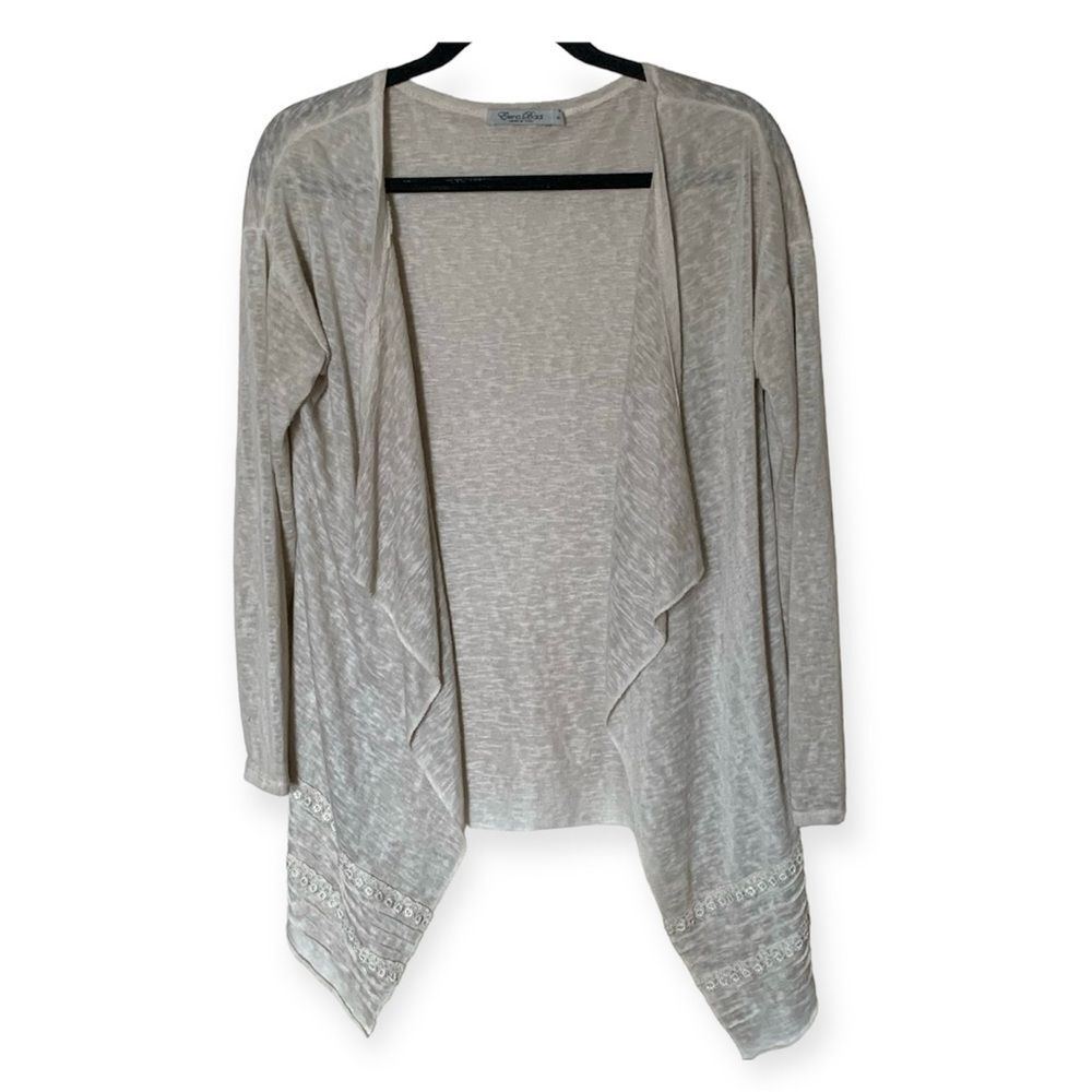 Elena Baldi Made in Italy Open Front Beige Cardigan with Lace Insert Size Small